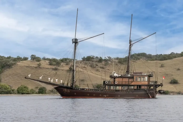 A phinisi under sail in Indonesian waters