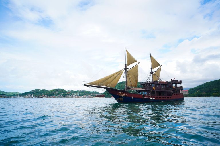 A phinisi under sail in Indonesian waters