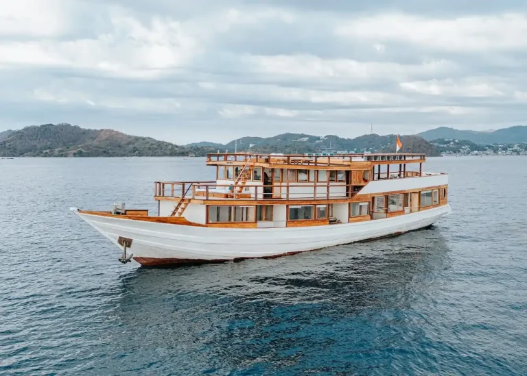 A phinisi under sail in Indonesian waters