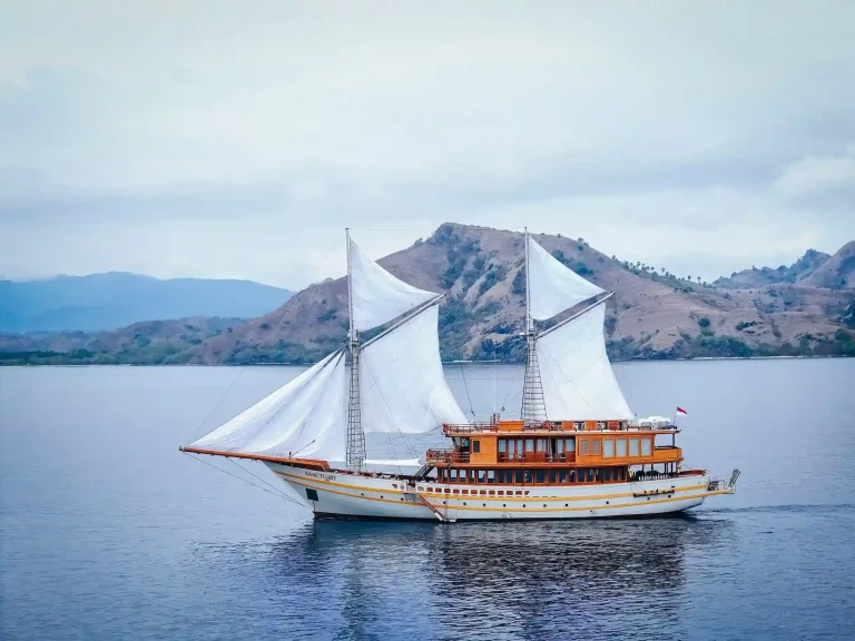 A phinisi under sail in Indonesian waters