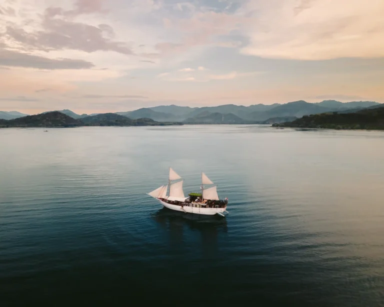A phinisi under sail in Indonesian waters
