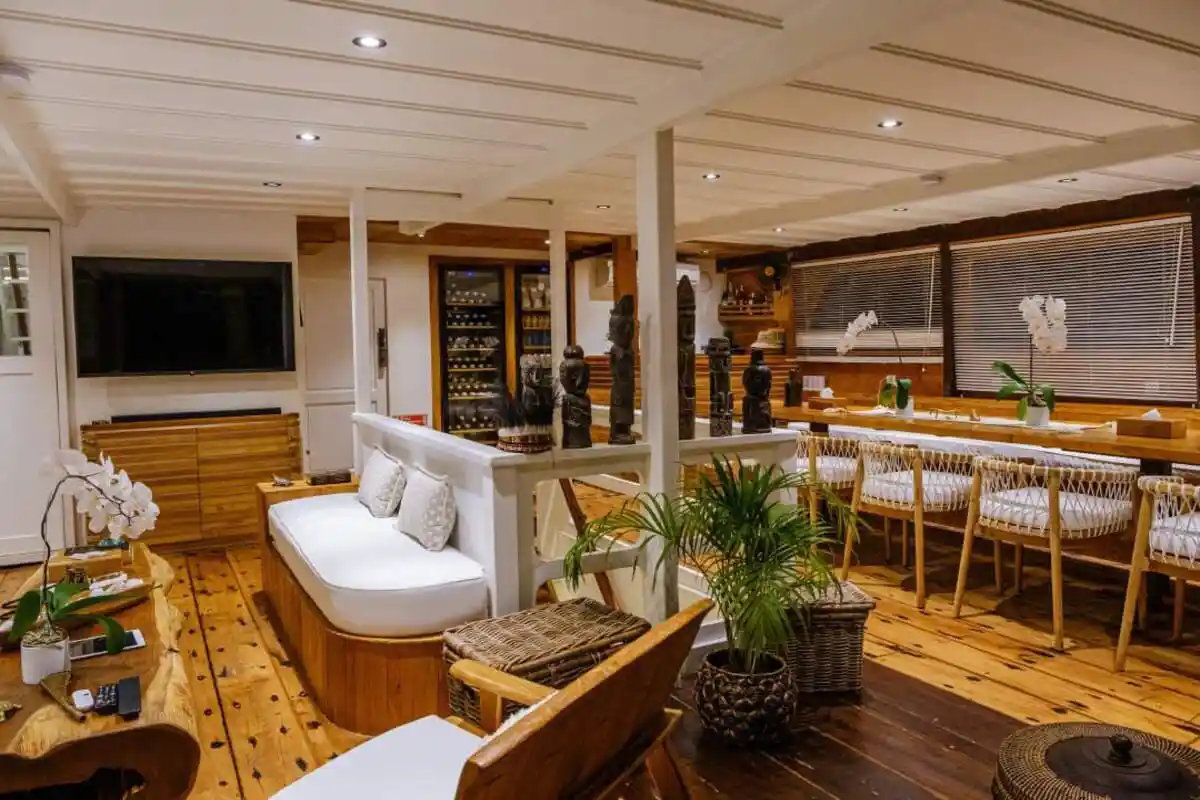 Deck and living space aboard a phinisi