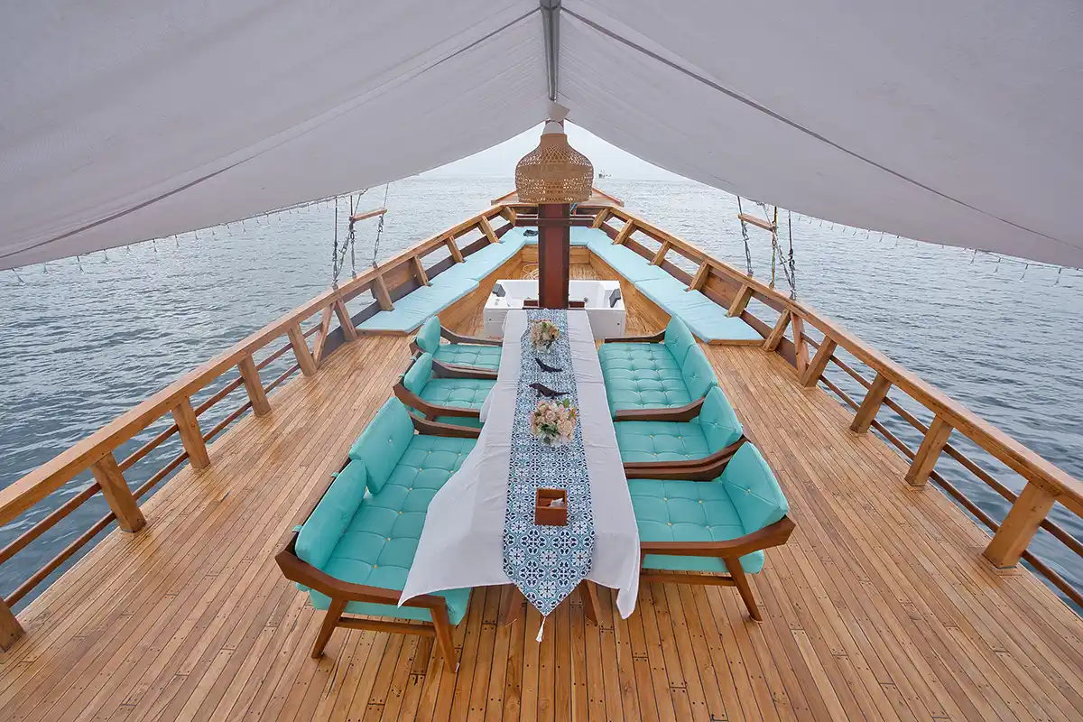 Deck and living space aboard a phinisi