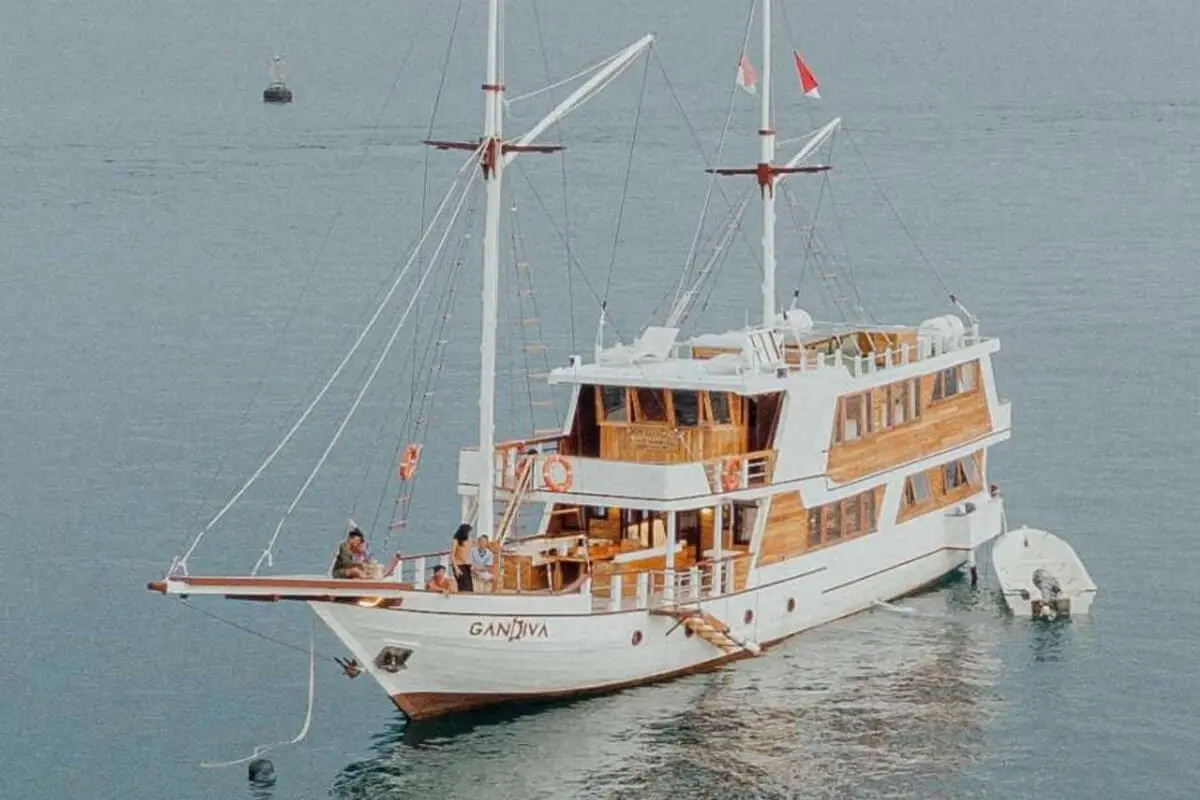 A phinisi under sail in Indonesian waters