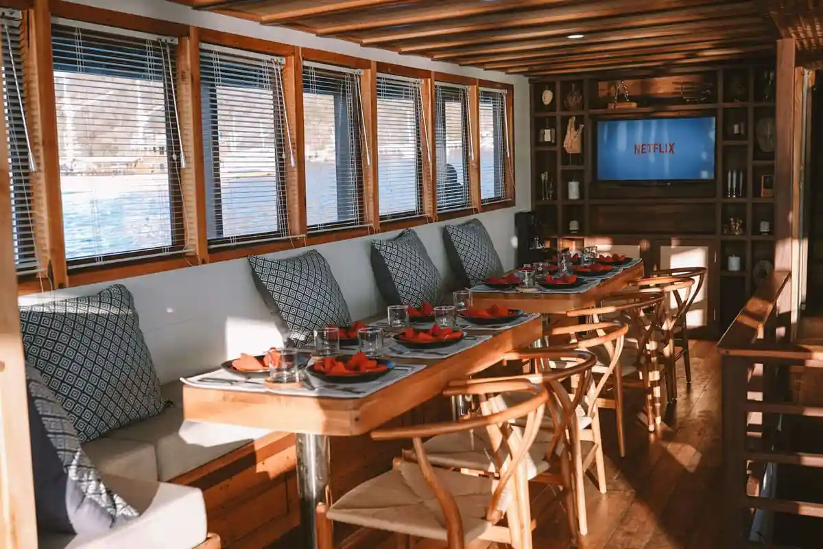 Deck and living space aboard a phinisi