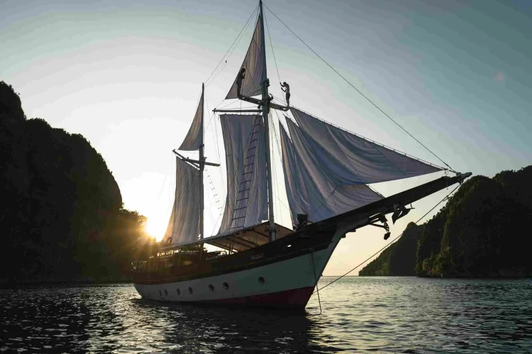 A phinisi under sail in Indonesian waters