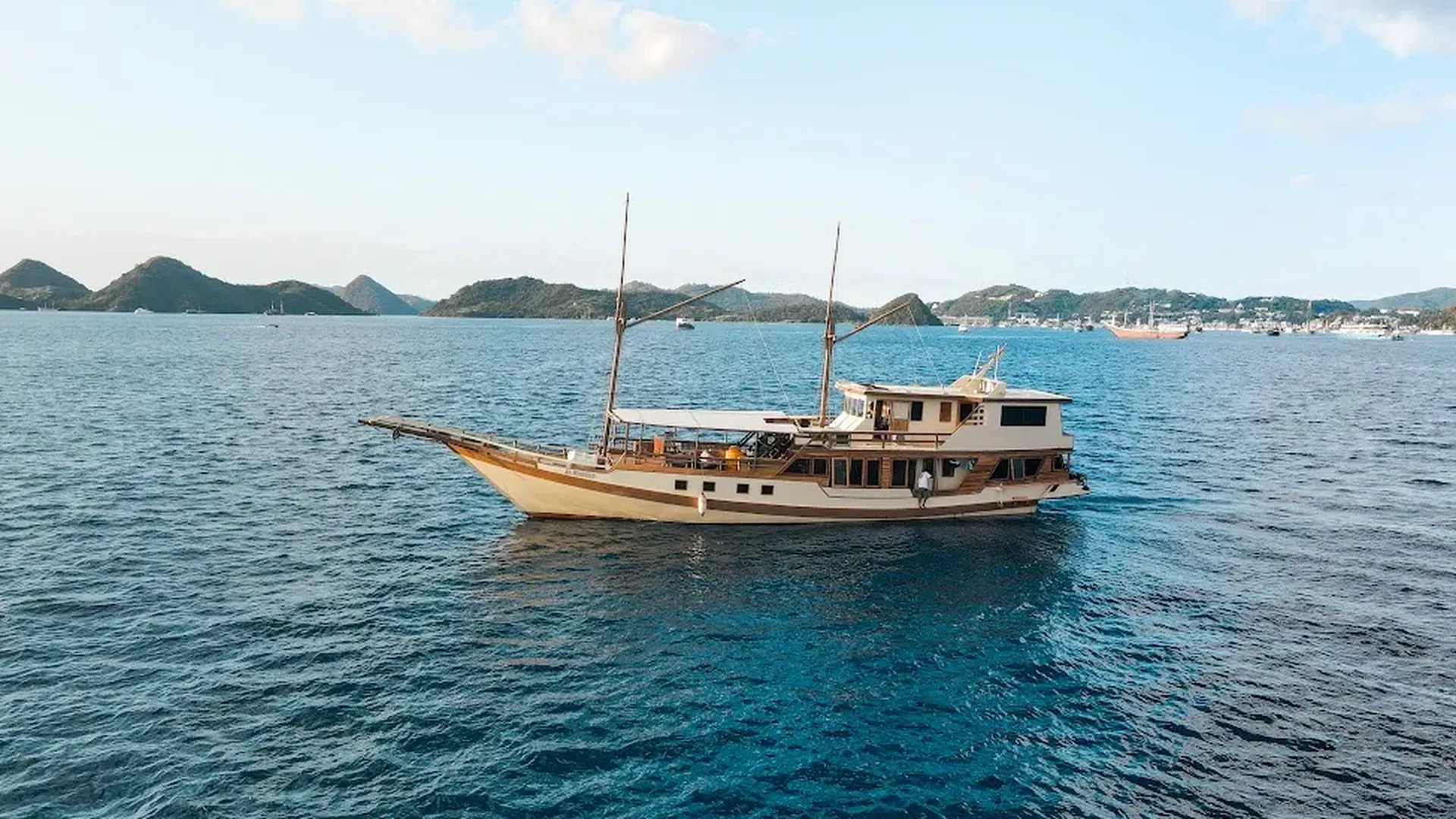 A phinisi under sail in Indonesian waters