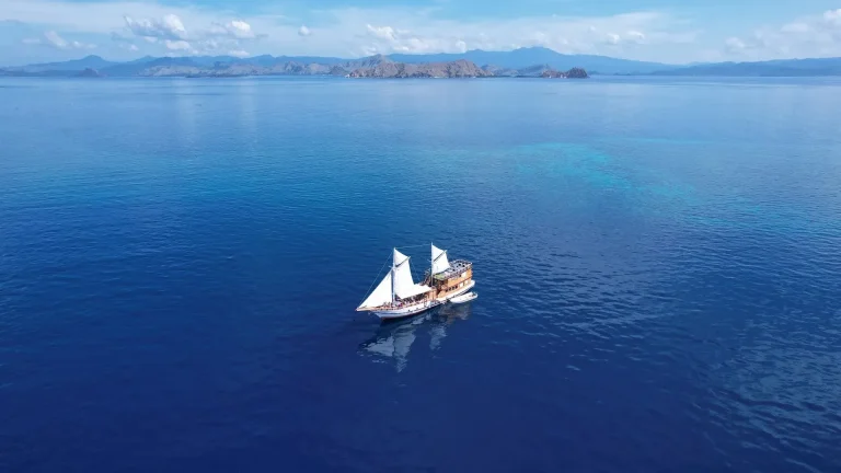 A phinisi under sail in Indonesian waters