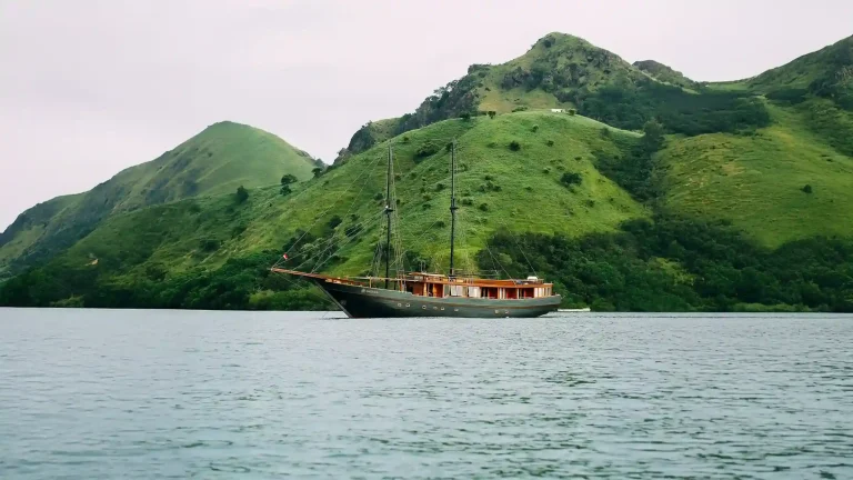 A phinisi under sail in Indonesian waters