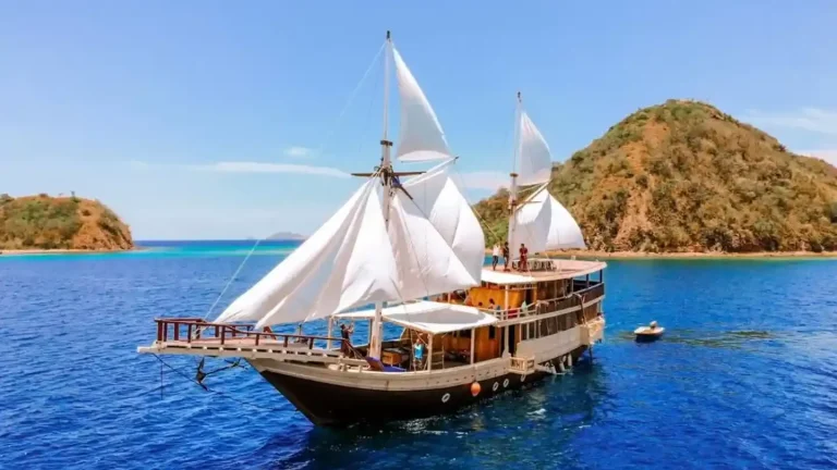 A phinisi under sail in Indonesian waters