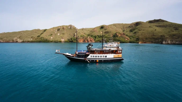 A phinisi under sail in Indonesian waters