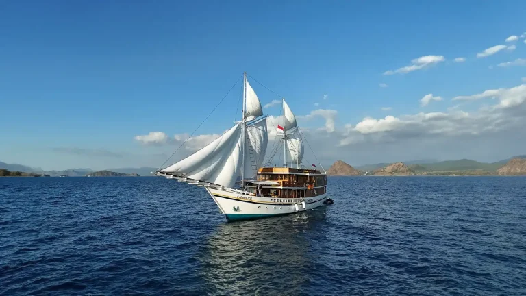 A phinisi under sail in Indonesian waters