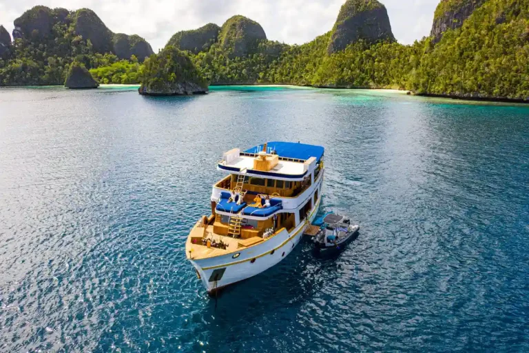 A phinisi under sail in Indonesian waters