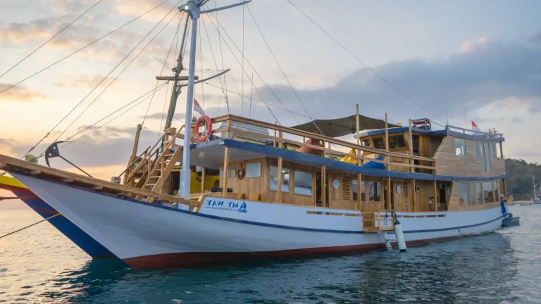 A phinisi under sail in Indonesian waters