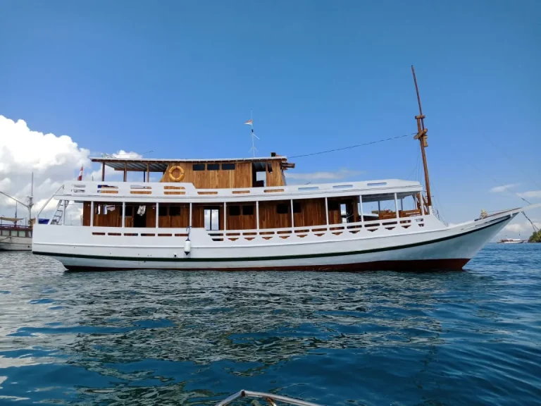 A phinisi under sail in Indonesian waters
