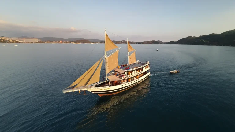 A phinisi under sail in Indonesian waters