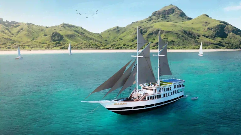 A phinisi under sail in Indonesian waters