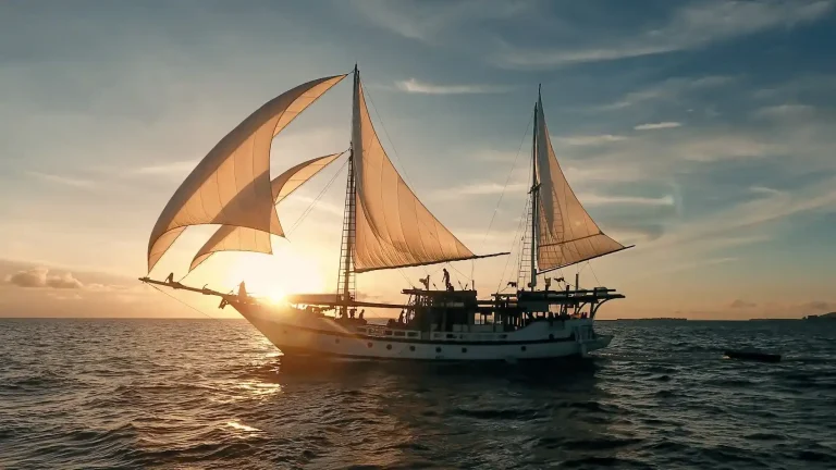 A phinisi under sail in Indonesian waters