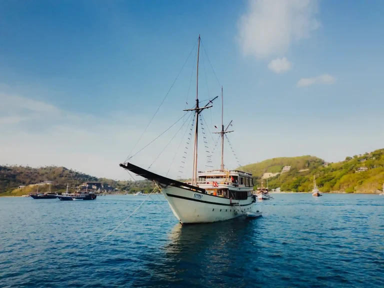 A phinisi under sail in Indonesian waters