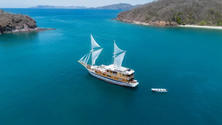 A phinisi under sail in Indonesian waters