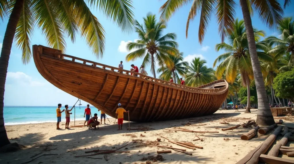 Phinisi hull under construction on the beach at Bira South Sulawesi
