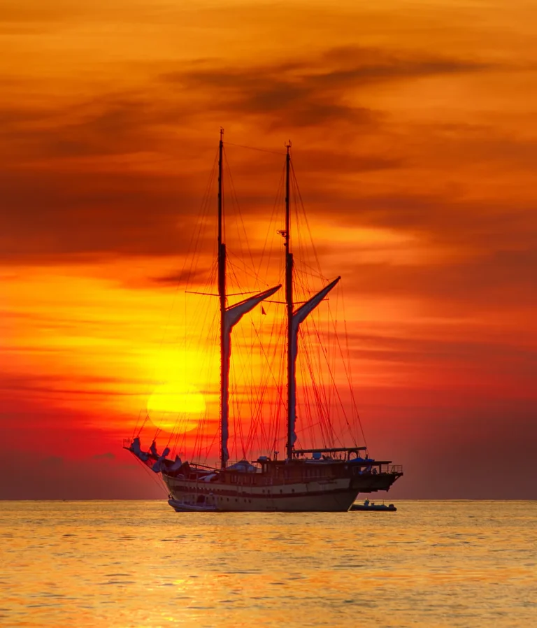 A phinisi under sail in Indonesian waters