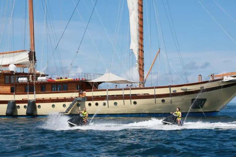 A phinisi under sail in Indonesian waters